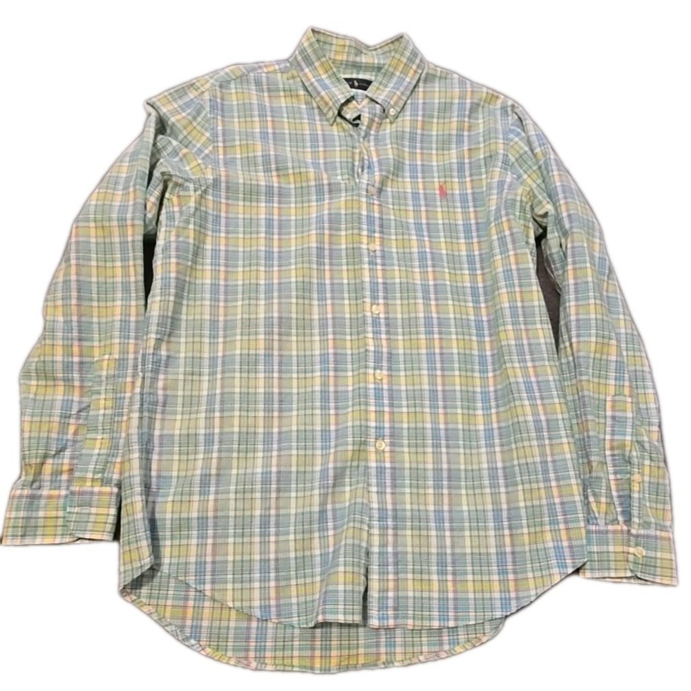 Polo Ralph Lauren Shirt Mens L Cotton Stretch Pink Blue Green Stripe L/S Pony L
